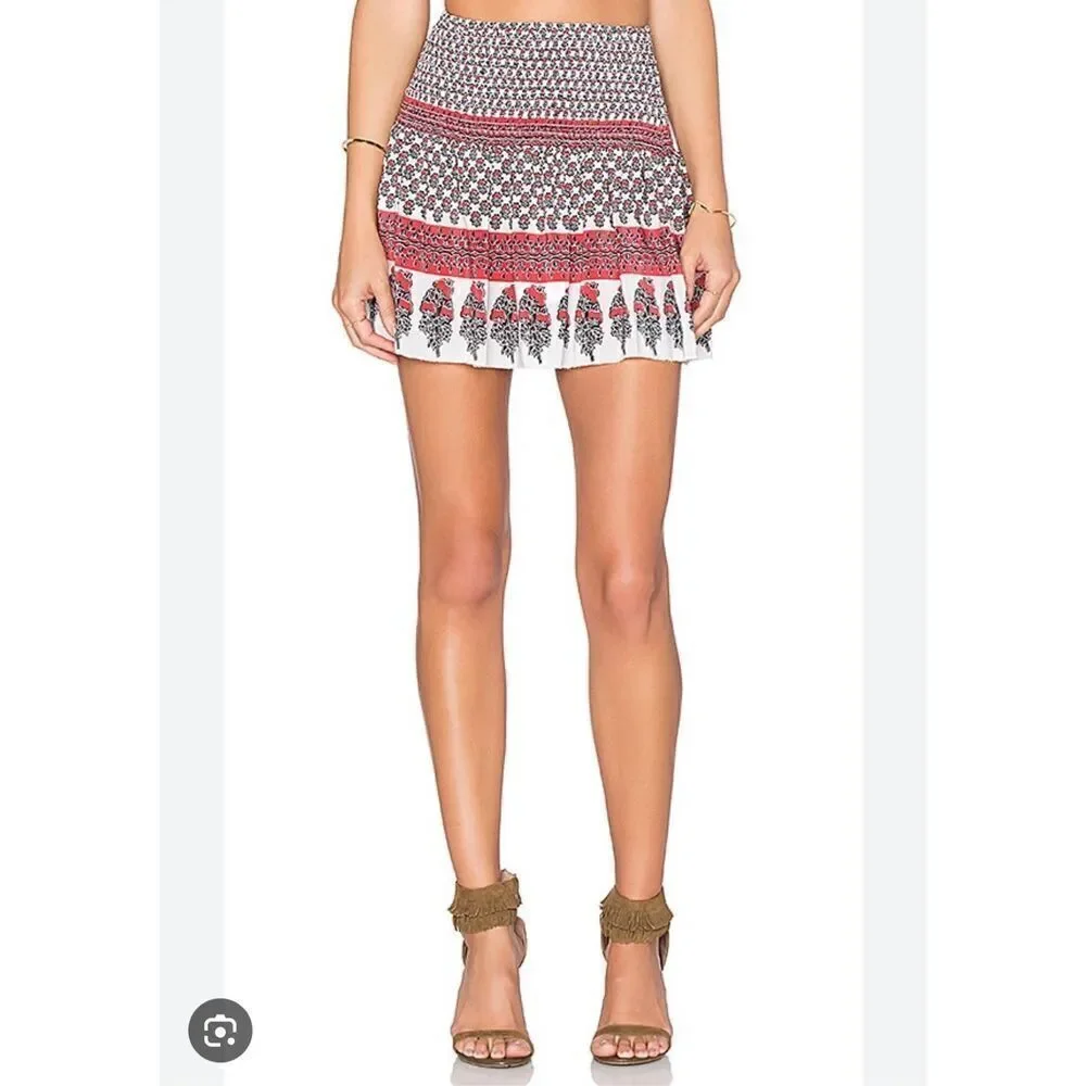 NWT Ulla Johnson Silk Light Indian Floral Smocked Kenza Skirt Multicolor Size 2